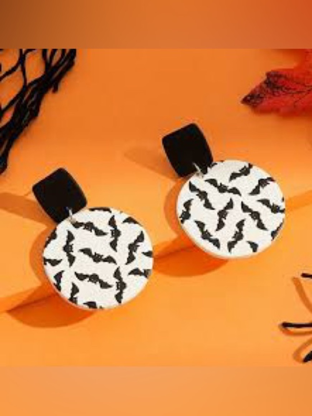 Black and White Bat Print Drop Earrings - Women Jewelry